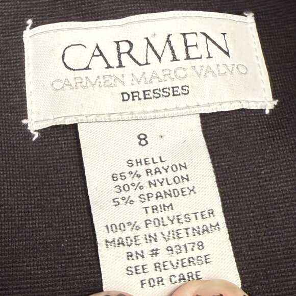 Women's CARMEN MARC VALVO ROMA Black Dress Ruffle‎ Sleeves- Size 8 - Picture 5 of 8